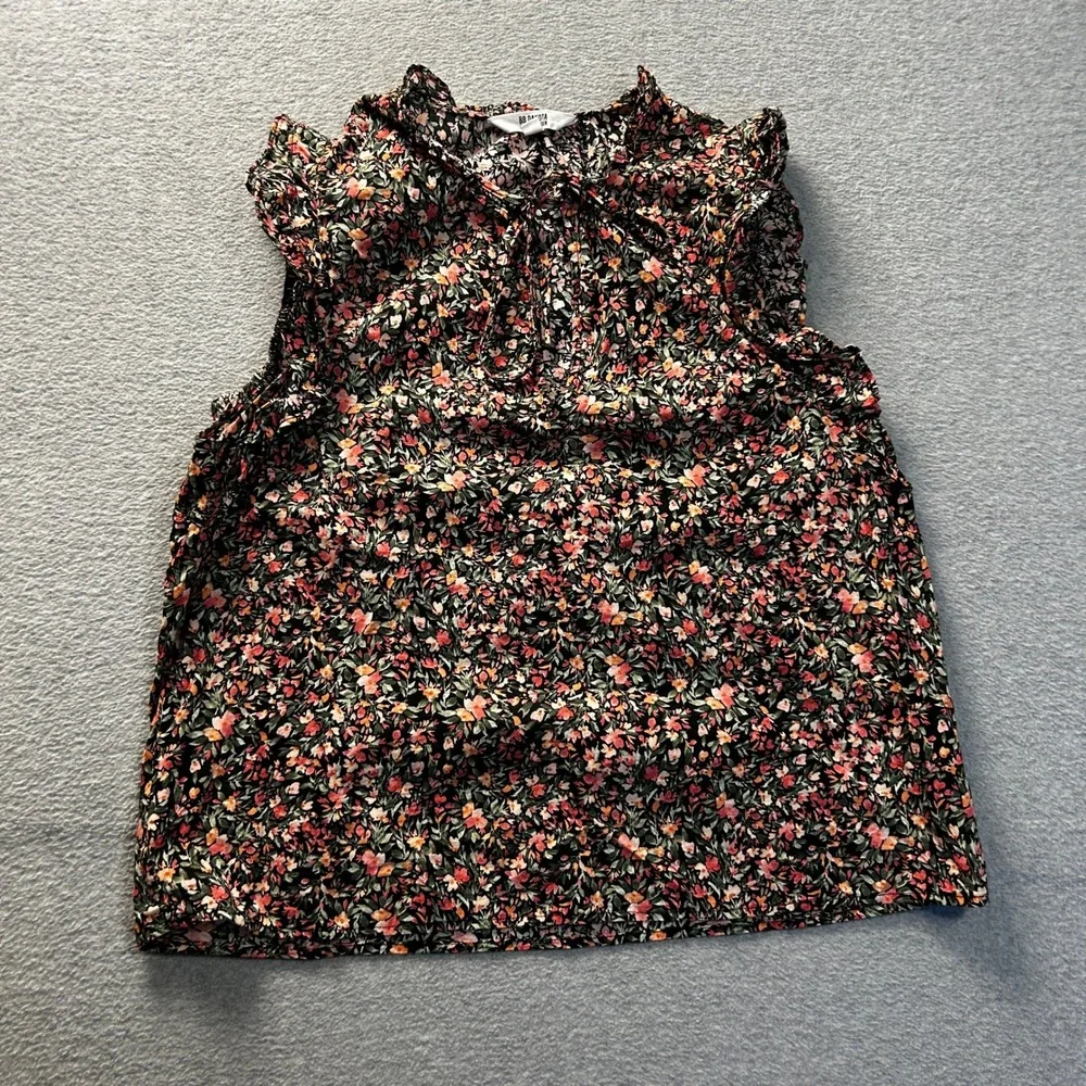 Floral Sleeveless Ruffle Neck Blouse Womens‎ Large Black BB Dakota Steve Madden